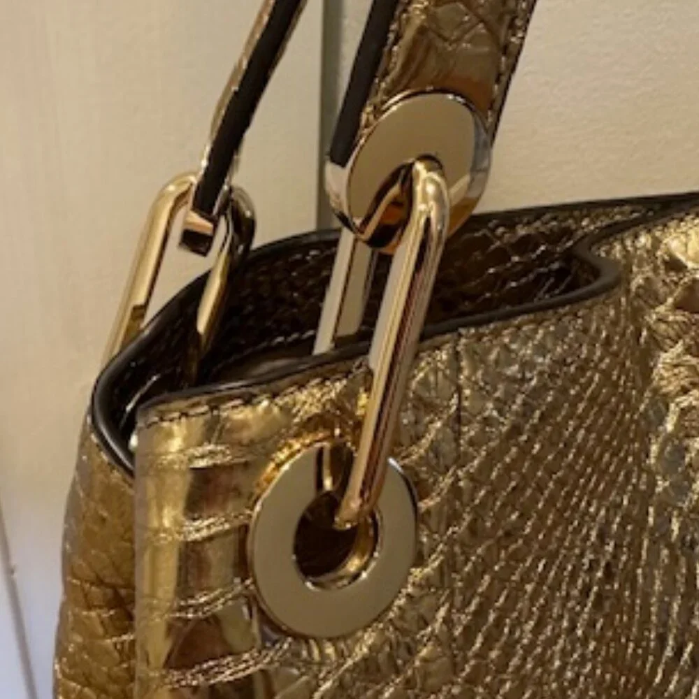 Michael Kors Raven Gold Metallic Embossed Shoulder Bag Tote - Picture 3 of 8